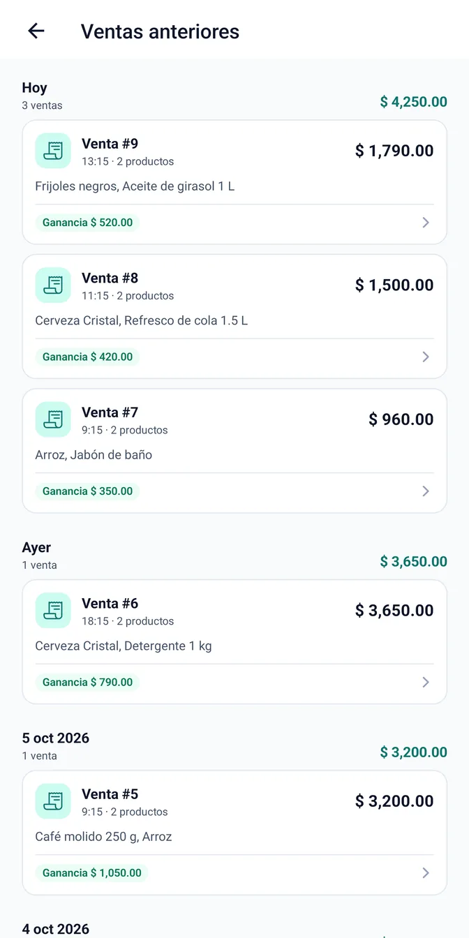 Historial de ventas