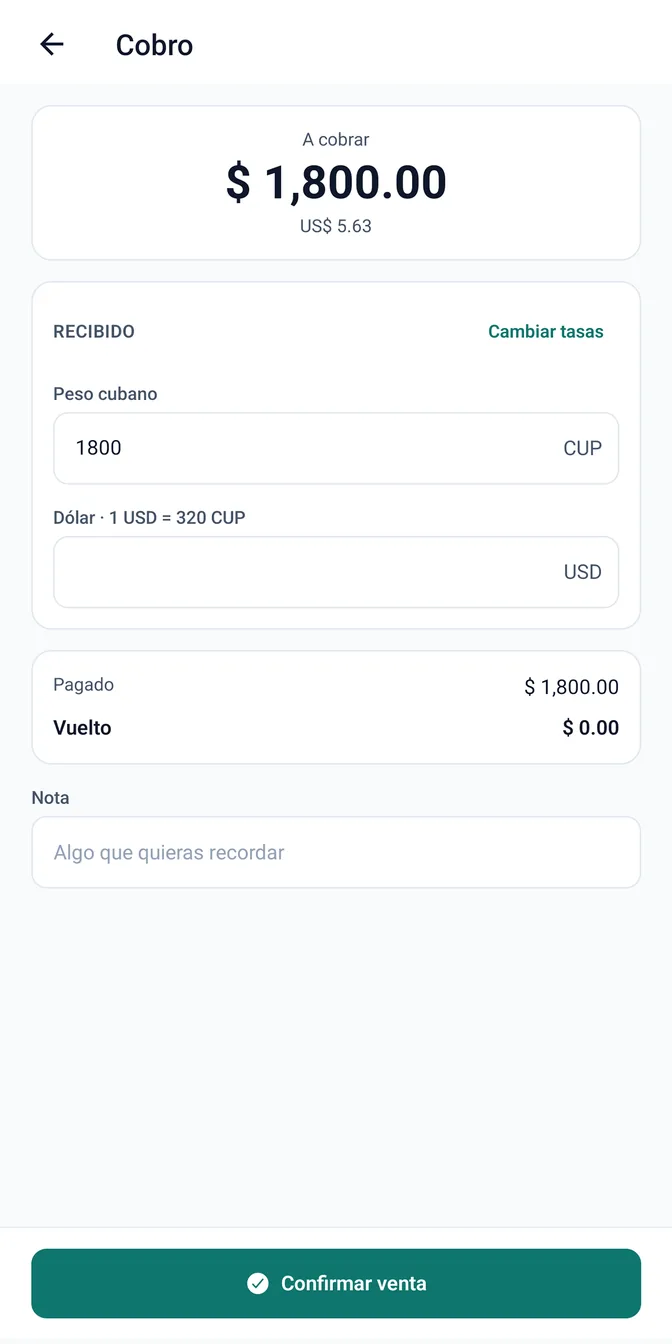 Cobro en varias monedas con cálculo del vuelto